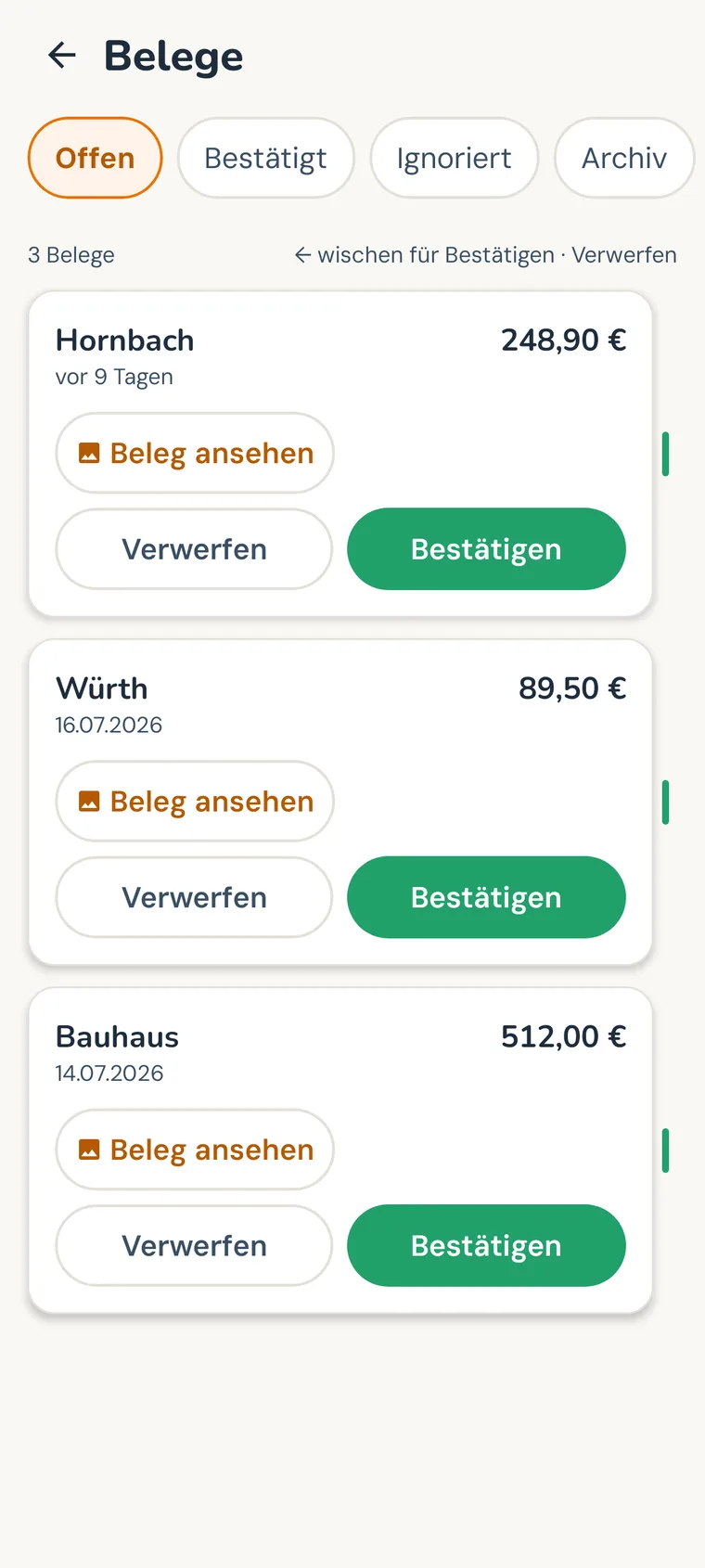 Kaepsi-App: fotografierte Belege, automatisch zugeordnet