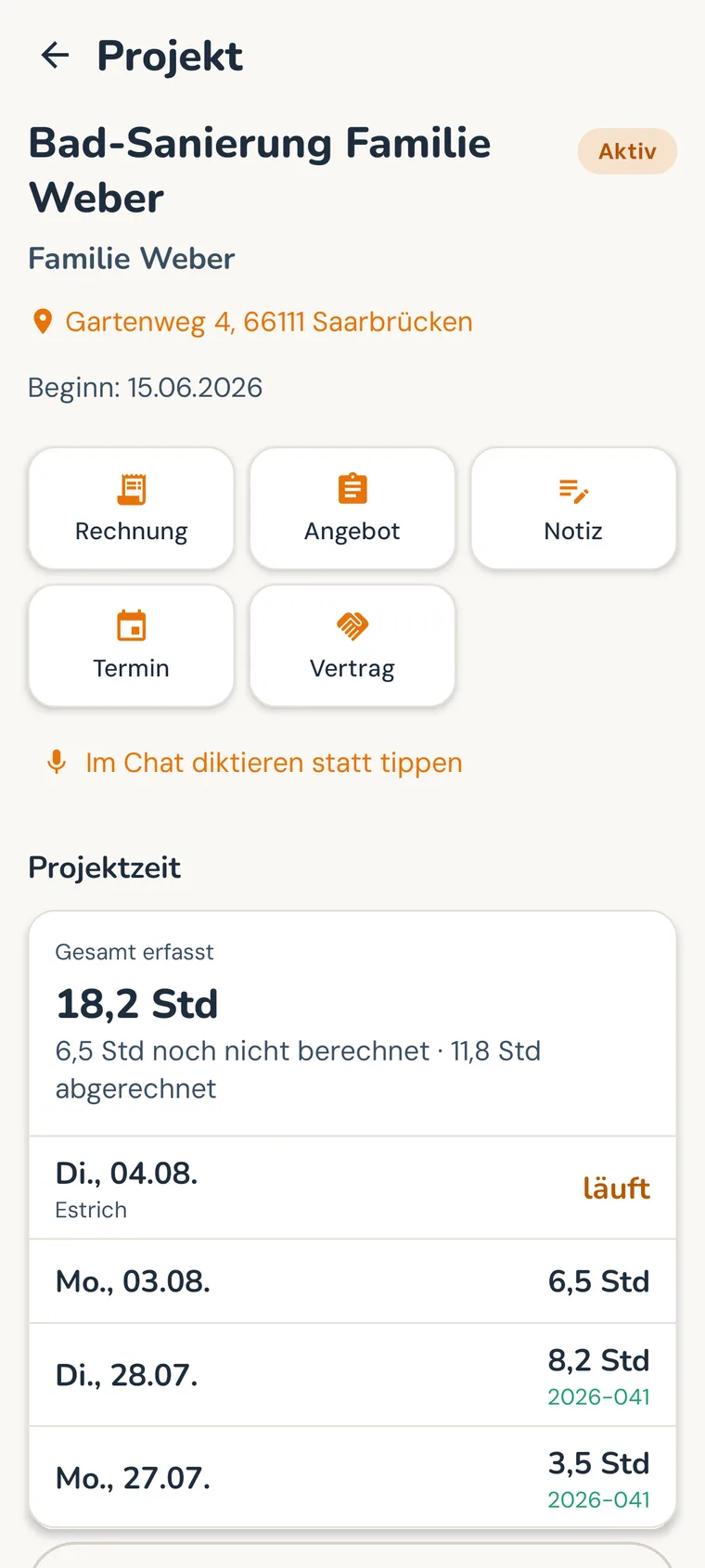 Kaepsi-App: Baustellendokumentation mit Fotos und Zeiten