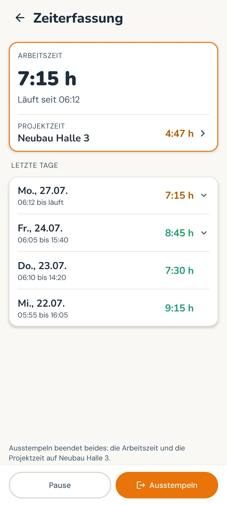 Kaepsi-App: Zeiterfassung mit laufender Stempelkarte